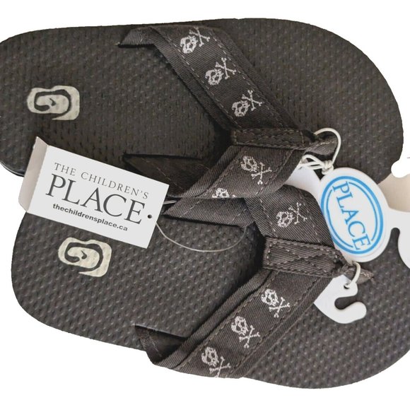 NWT The Children's Place Boys Gray Flip Flop Sandals Skull Slip-On Size … - Picture 5 of 5